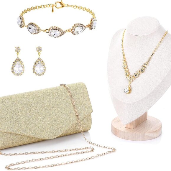 Radiant Gold Rhinestone Jewelry Set with Evening Clutch Purse - Gift Ready! - Picture 8 of 8